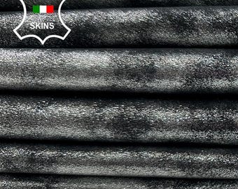 Delivered Duty Paid-METALLIC SILVER ANTIQUED Shimmer Vintage Look Thick Soft Italian Lamb leather pack 3 skins total 18sqf 1.2mm #C4217
