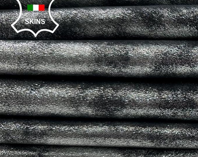 METALLIC SILVER ANTIQUED Shimmer Vintage Look Thick Soft Italian Lambskin Sheep Lamb leather pack 3 hides skins total 18sqf 1.2mm #C4217