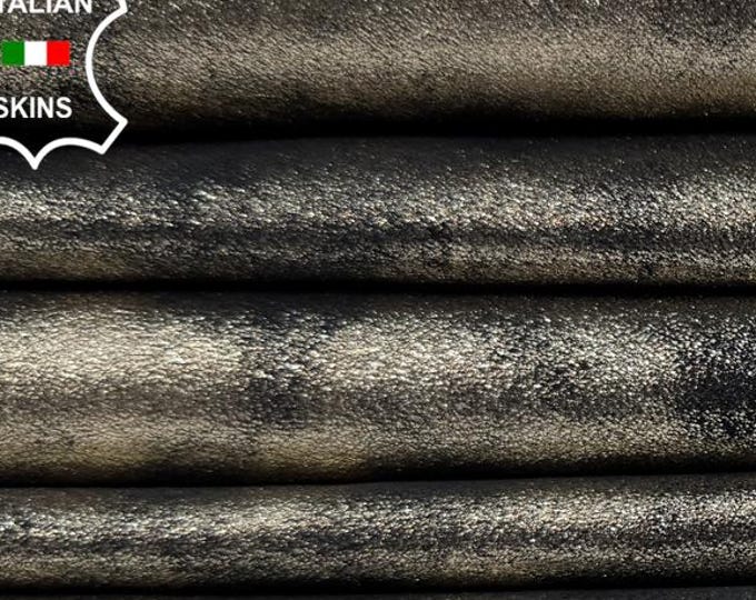 METALLIC PLATINUM CRACKED Distressed Thick Soft Italian Lamb leather pack 2 skins total 12+sqf 1.1mm #C7335