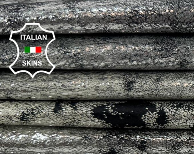 Delivered Duty paid - METALLIC SILVER DISTRESSED Vintage Look Italian Goat leather pack 2 skins total 10sqf 0.7mm #Z305