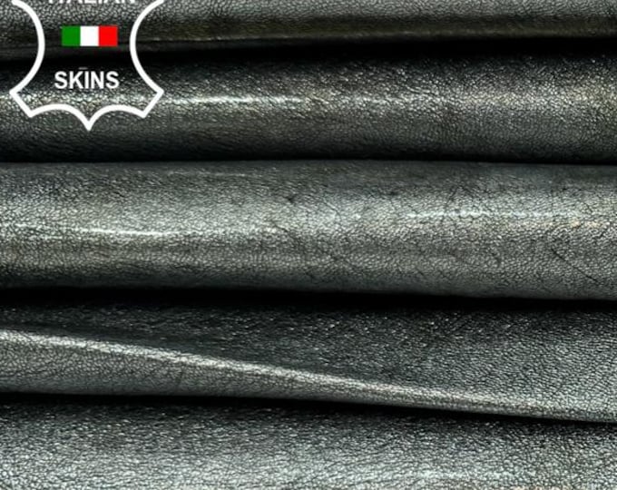 Delivered Duty paid - METALLIC GREY PEARLISED Distressed Antiqued Coated Thick Italian Goat leather pack 2 skins total 10sqf 1.1mm #C7680