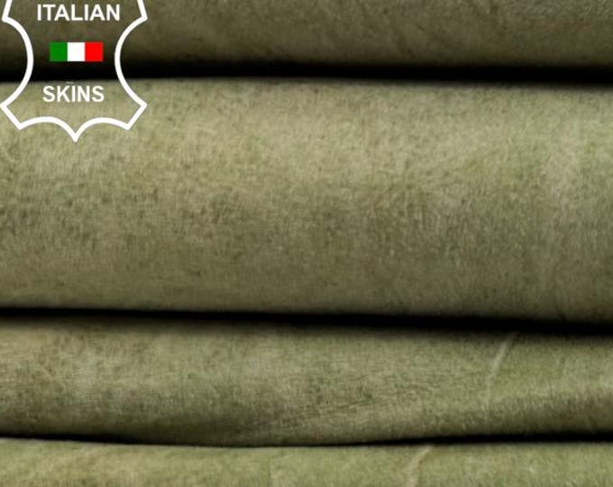 TEA GREEN VERY Vintage Used Look Soft Italian Lambskin Sheep Lamb leather hide hides skin skins 5sqf 0.8mm #C6487