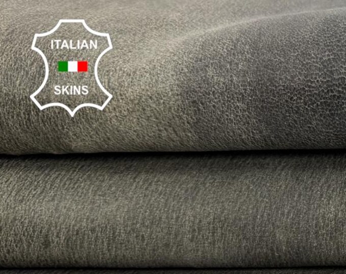 Delivered Duty paid -  OLIVE GREEN Vintage Look Vegetable Tan Thin Italian STRETCH Backed Lamb Leather skin 6+sqf 0.6mm #C7798