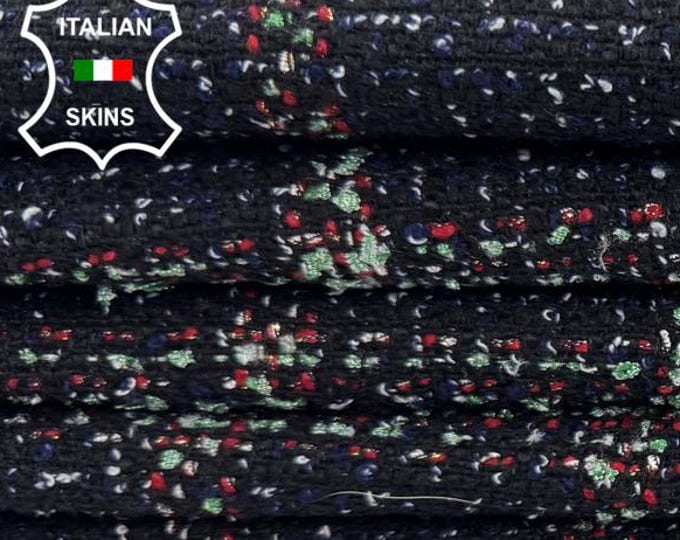 Delivered Duty Paid-BLUE PRINTED WOOL On Textured Thick Italian Goat leather pack 3 skins total 10sqf 1.9mm #C6838