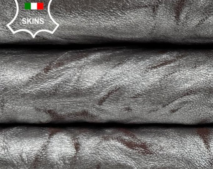 METALLIC SILVER WRINKLED Vintage Look Thick Soft Italian Lambskin Sheep Lamb leather hide hides skin skins 7sqf 1.7mm #C6215