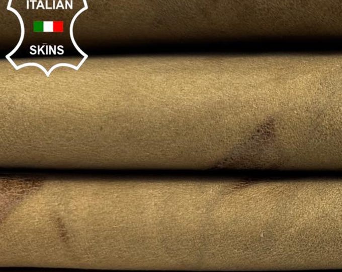 SAND BROWN PLEATED Very Vintage Used Look Thick Soft Italian Lambskin Sheep Lamb leather hide hides skin skins 7sqf 1.3mm #C6486