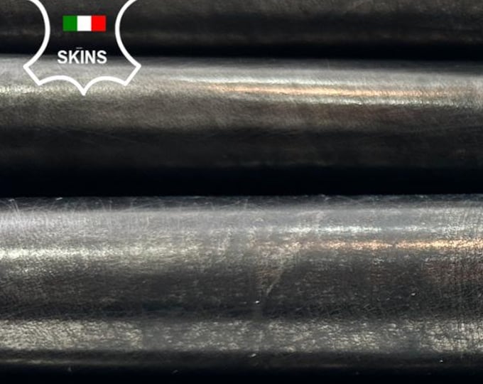 METALLIC GUNMETAL ANTIQUED Distressed Strong Italian Calfskin Calf Cow leather pack 2 hides skins total 12sqf 0.8mm #C5938
