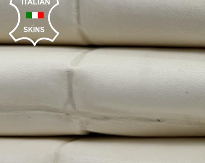 Delivered Duty Paid-UNDYED BUTTER IVORY Crocodile Embossed Waxy Large Scale Thick Italian Lamb leather skin 6sqf 1.3mm #C6632