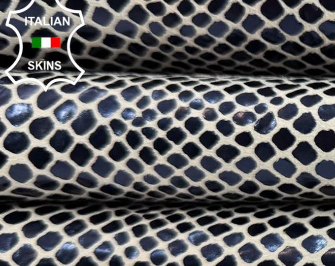 Delivered Duty Paid-METALLIC DARK BLUE Snake Print On Vegetable Tan Italian Calf leather skin 6+sqf 1.0mm #C6730
