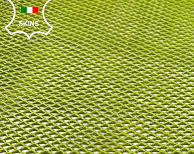 PISTACHIO NET TEXTURED Perforated Vegetable Tan Thick Soft Italian Lambskin Sheep Lamb leather hide hides skin skins 3+sqf 1.1mm #C5145