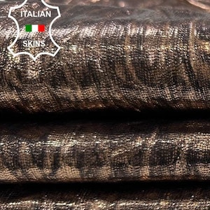Delivered Duty Paid-METALLIC ROSE GOLD Wrinkled Antiqued Lizard Reptile Print On Soft Goatskin Leather skin 6+sqf 0.9mm #C2565