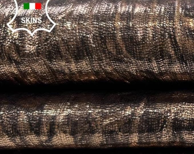 METALLIC ROSE GOLD Wrinkled Antiqued Lizard Reptile Print On Soft Italian Goatskin Goat Leather hide hides skin skins 6+sqf 0.9mm #C2565