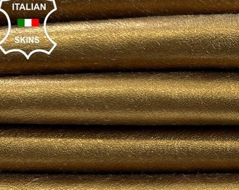 Delivered Duty Paid-METALLIC BRASS CRINKLED Thick Soft Italian Lambskin Sheep Lamb Leather pack 2 skins total 14sqf 1.1mm #C2697