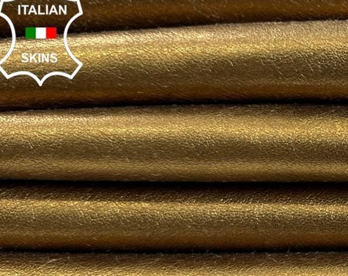 METALLIC BRASS CRINKLED Thick Soft Italian Lambskin Sheep Lamb Leather pack 2 hides skins total 14sqf 1.1mm #C2697