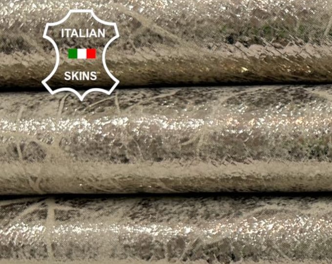 METALLIC PLATINUM CRINKLED Distressed Thin Italian Goatskin Goat leather hide hides skin skins 3+sqf 0.6mm #C3908