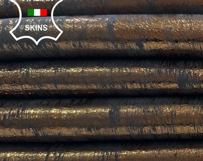 METALLIC BRONZE DISTRESSED On Black Soft Italian Lambskin Lamb Sheep Leather pack 2 hides skins total 12sqf 0.7mm #C2221