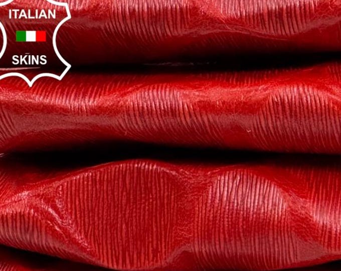 RED TEXTURED Print On Vegetable Tan Thick Italian Lamb leather pack 2 skins total 5sqf 1.1mm #C7366