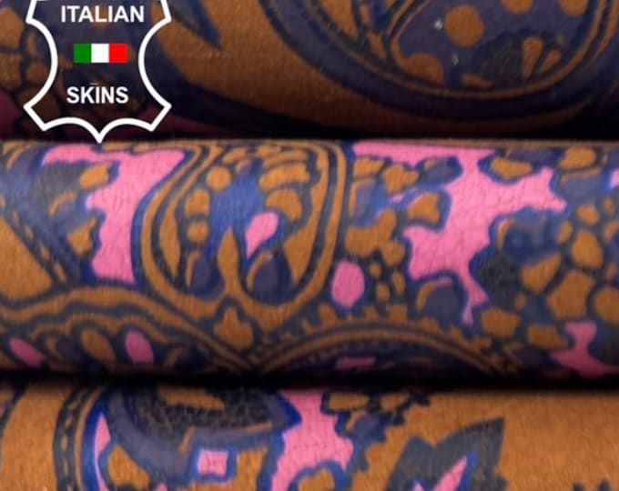 PINK, PURPLE, BROWN Paisley Print On Soft Italian Lambskin Sheep Lamb leather hide hides skin skins 4+sqf 0.9mm #C6382