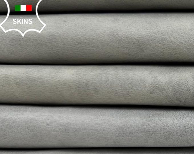 ICE LIGHT GREY Vegetable Tan Vintage Look Soft Italian Lambskin Sheep Lamb leather pack 2 hides skins total 12+sqf 0.8mm #C6234