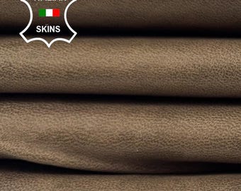 OLIVE BROWN ANTIQUED Vintage Look Italian Goat leather skin 6+sqf 0.8mm #C6048