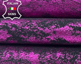 METALLIC HOT PINK Cracked Antiqued Vintage Look Soft Italian Lambskin Sheep Lamb leather hide hides skin skins 6+sqf 0.9mm #C6554