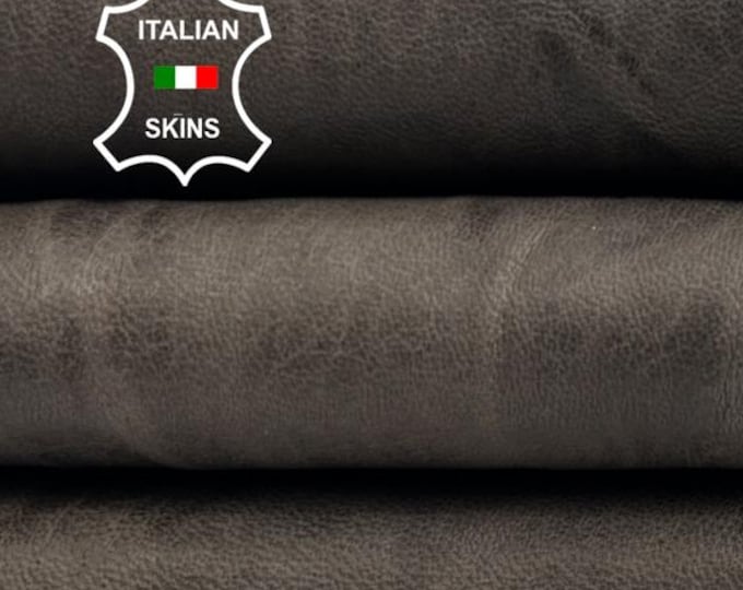 DARK BROWN RUSTIC Antiqued Washed Vegetable Tan Thick Italian Lambskin Sheep Lamb leather hide hides skin skins 6sqf 1.3mm #C5539
