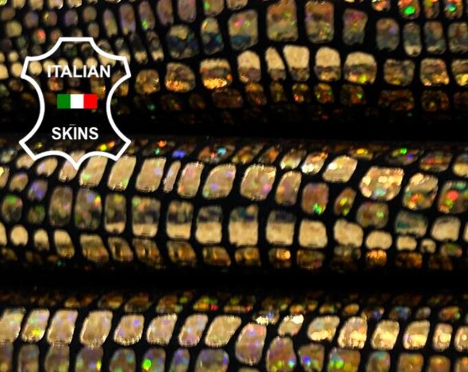 METALLIC HOLOGRAPHIC GOLD Tejus Reptile Print On Thick Italian Goatskin Goat leather hide hides skin skins 2+sqf 1.1mm #C5944