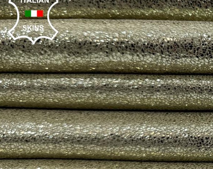 METALLIC LIGHT GOLD Shimmer Cracked Thick Soft Lamb leather pack 5 skins total 30sqf 1.1mm #C7288