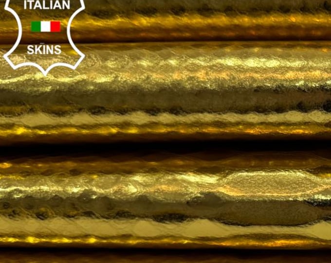 Delivered Duty Paid-METALLIC GOLD SNAKE Print On Strong Italian Calfskin Cow Leather pack 2 skins total 14+sqf 0.9mm #C6459