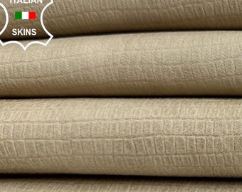 Delivered Duty Paid-WHEAT BEIGE REPTILE Print On Vintage Look Vegetable Tan Italian Goat leather pack 3 skins total 16+sqf 0.9mm #C4079