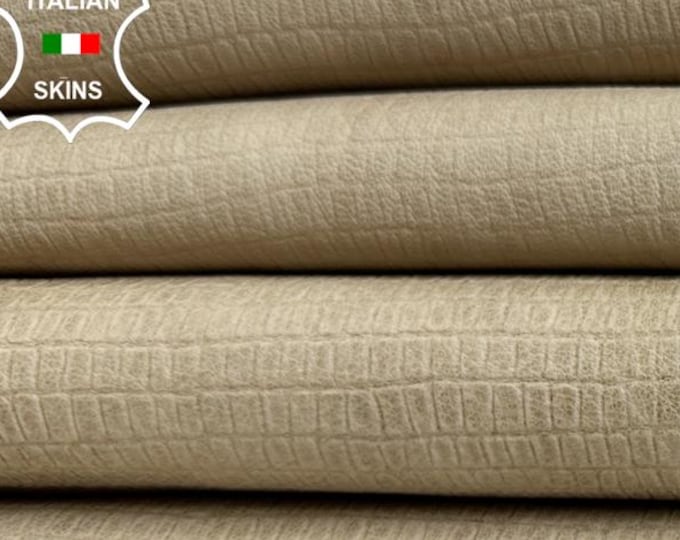 WHEAT BEIGE REPTILE Print On Vintage Look Vegetable Tan Italian Goatskin Goat leather pack 3 hides skins total 16+sqf 0.9mm #C4079