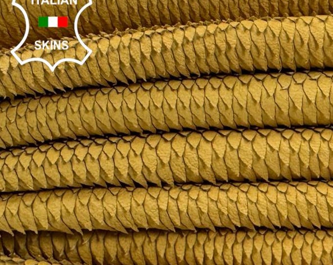 OCHRE YELLOW SCALES Print Vegetable Tan Thick Soft Italian Lamb leather pack 3 skins total 10sqf 1.1mm #C7389