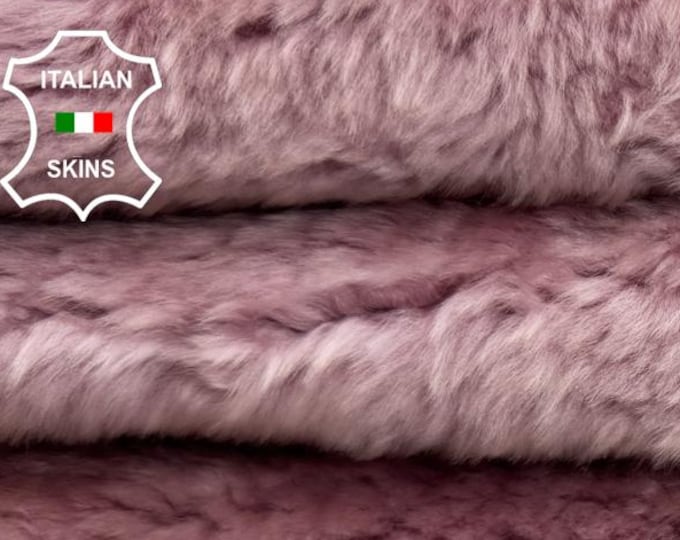 PINK DISTRESSED VINTAGE Look Soft Hair On sheepskin Lamb shearling fur hairy sheep Italian leather 6sqf 17"x37" #C7491