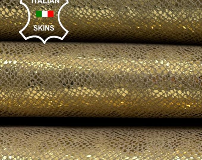 METALLIC GOLD REPTILE Print On Strong Italian Goatskin Goat Leather hide hides skin skins 6sqf 0.9mm #C5804