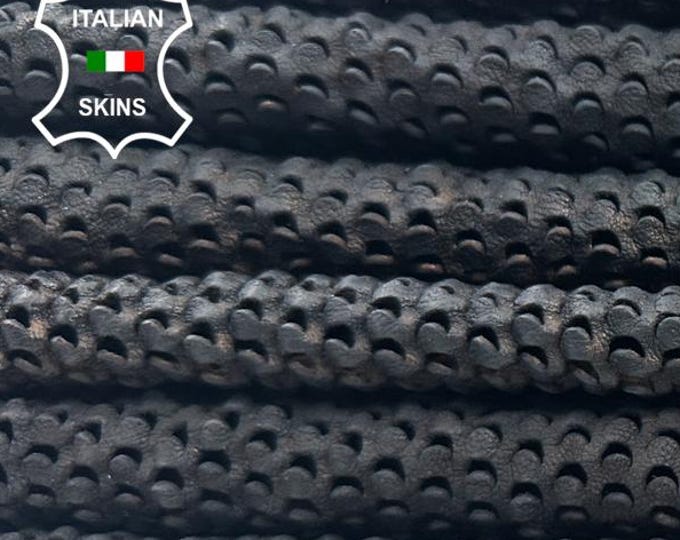 BLACK PERFORATED WASHED On Brown Thick Soft Italian Lambskin Sheep Lamb leather pack 3 hides total 15sqf 1.3mm #C6003