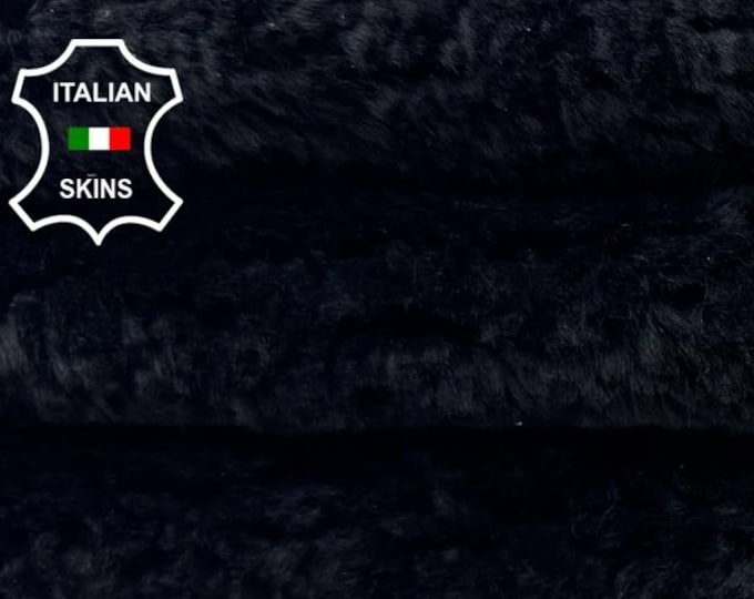 Delivered Duty paid - BLACK Soft Hair On sheepskin Lamb shearling fur hairy sheep Italian leather 5+sqf 21"x33" #C7574