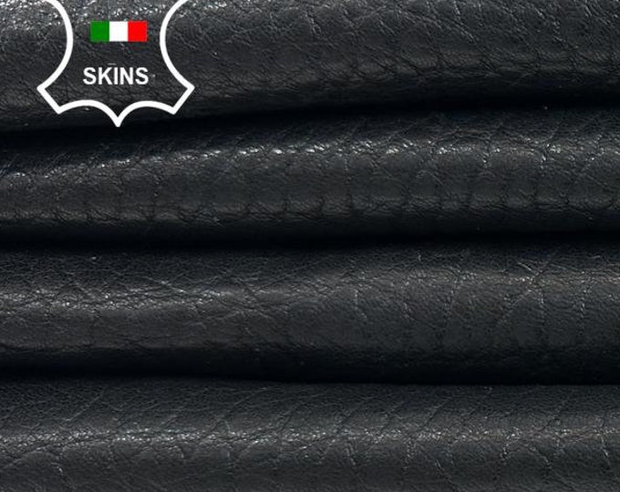 JET BLACK GRAINY Thick Soft Italian Lambskin Sheep Lamb Leather pack 3 hides skins total 15sqf 1.5mm #C2798