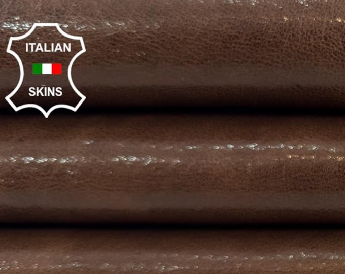 BROWN ANTIQUED SHINY Vegetable Tan Vintage Look Thick Italian Lamb leather skin 7sqf 1.1mm #C7262