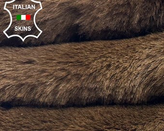 OLIVE BROWN Hair On Soft sheepskin Lamb shearling fur hairy sheep Italian leather 19"x26" 3+sqf  #C4789