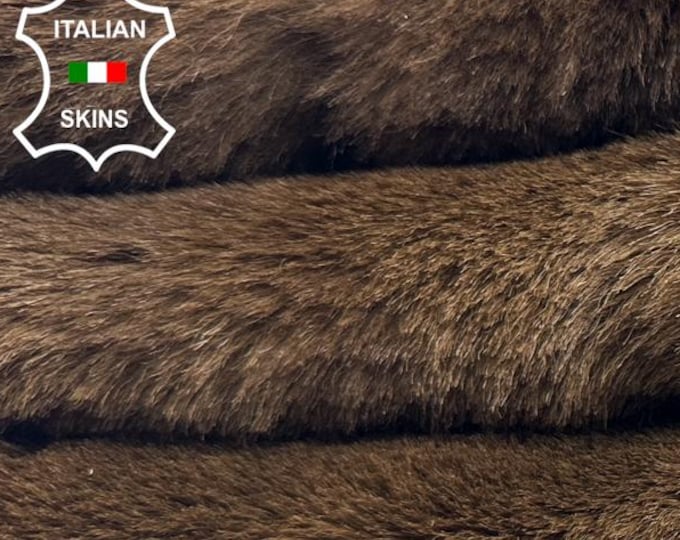 OLIVE BROWN Hair On Soft sheepskin Lamb shearling fur hairy sheep Italian leather 19"x26" 3+sqf  #C4789