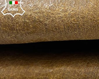 LIGHT BROWN CRACKED Very Vintage Look Vegetable Tan Thick Strong Italian Goatskin Goat leather hides skin skins 6sqf 1.8mm #C3752