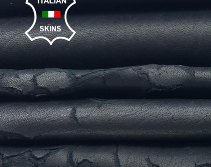 BLACK DRY MUD Naturally Cracked Thick Italian Lambskin Sheep Lamb Leather pack 7 hides skins total 63sqf 1.4mm #C5405