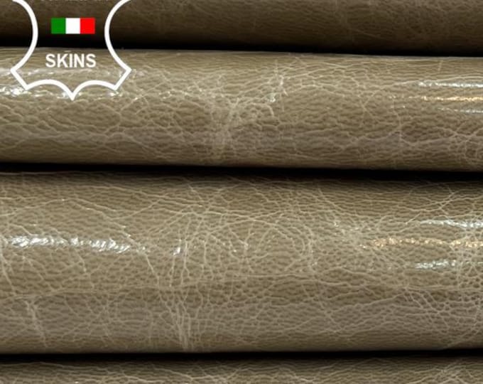 KHAKI GREEN Waxy Shiny Vintage Look Italian Goatskin Goat Leather pack 3 hides skins total 12sqf 0.7mm #C1309