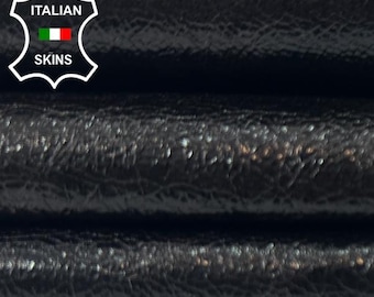 Delivered Duty Paid-BLACK GLOSSY CRINKLED Shiny Coated Italian Lambskin Sheep Lamb leather skin 6sqf 0.9mm #C5443
