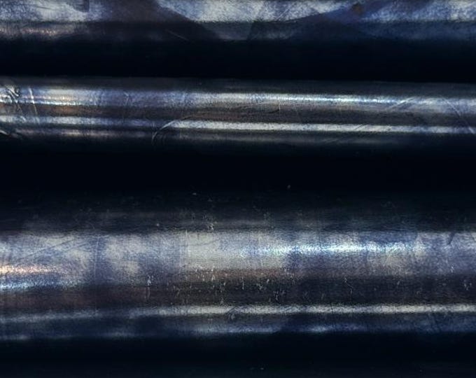 METALLIC BLUE Distressed Strong Italian Calfskin Calf Cow leather pack 2 hides skins total 12sqf 0.8mm #C5761