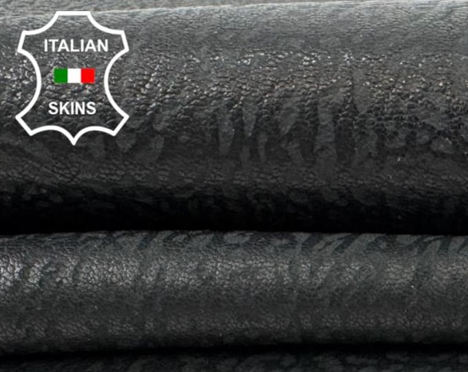 Delivered Duty paid - ANTHRACITE BLACK  Vintage Look Heavy Vegetable Tan Thick Italian Goat leather pack 2 skins total 9sqf 1.5mm #C7385