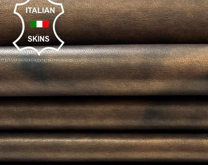 Delivered Duty paid - METALLIC OLD BRONZE Distressed Antiqued Soft Italian Lamb Leather pack 2 skins total 10+sqf 0.8mm #C2700