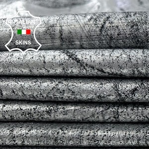 METALLIC SILVER HAND Made Antiqued Soft Italian Lambskin Sheep Lamb Leather pack 2 hides skins total 12+sqf 0.9mm #C3080