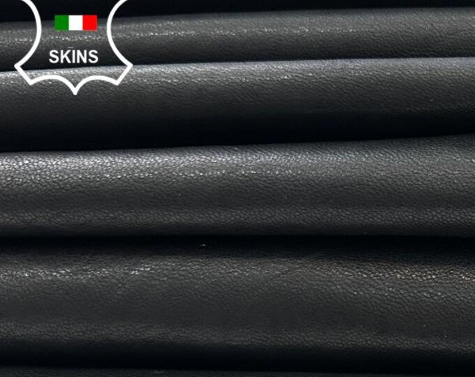 WASHED BLACK SHINY Vegetable Tan Thick Soft Italian Lambskin Sheep Lamb Leather pack 2 hides skins total 12+sqf 1.5mm #C2344