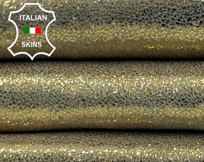 METALLIC GOLD CRACKED Italian Goatskin Goat Leather hide hides skin skins 3sqf 0.9mm #C4897